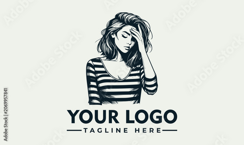 Bilde på lerret Elegant Woman Touching Forehead Vector Logo Illustration Design Concept
