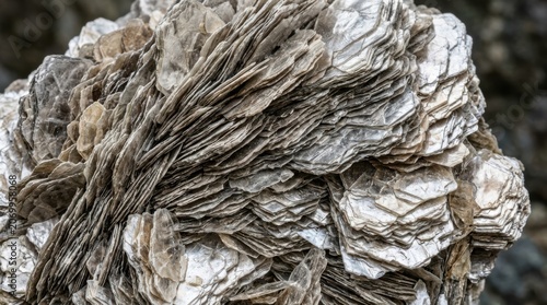 Muscovite Mica Mineral Specimen Macro Texture Showing Layered Silicate Crystal Structure for Geological Study and Industrial Material Background