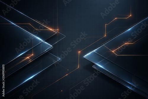 Futuristic Digital Technology Background with Abstract Glass Panels, Data Flow Network, AI Computing Infrastructure and High Tech Innovation Concept