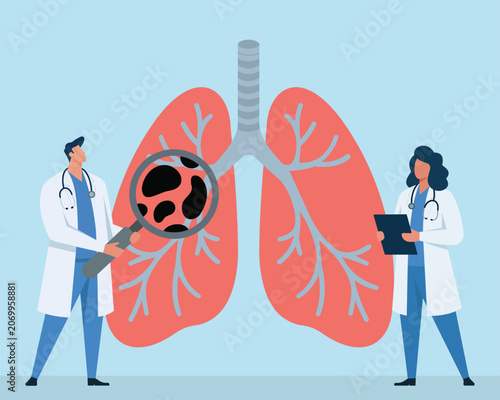 Bild auf Leinwand Medical Doctors Examining Lung Cancer, Lung disease diagnosis, Pulmonology exami