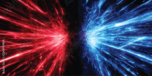 Photos Dynamic red and blue electrical energy clash concept with high voltage energy fl