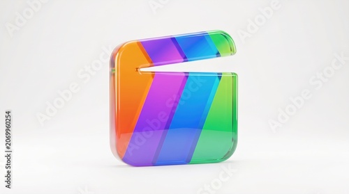 Multicolored 3D letter E icon on white background