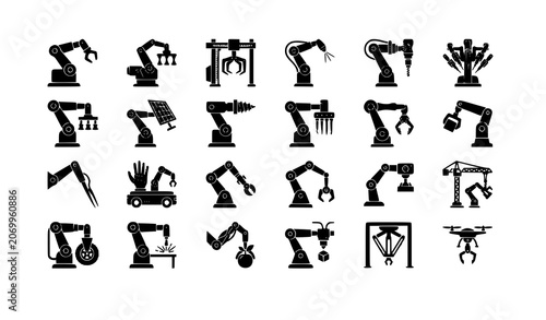 Tableau sur toile Modern Robot Arm Logo Symbol Collection with Robotic Manipulators Industrial Aut