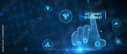 SUSTAINABLE DEVELOPMENT inscription, cloud technology concept. Business, Technology, Internet and network concept. 3d illustration