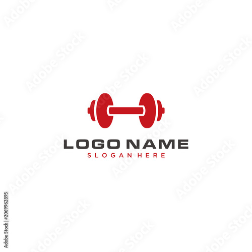 Minimalist Red Dumbbell Fitness Logo Design