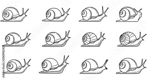 Tableau sur toile Snail Line Art Pattern Repeating Illustration Of Gastropods