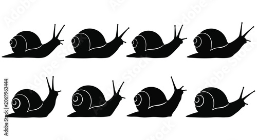 Obraz na plátne Black Silhouette Of Snails A Repeating Pattern On White Background
