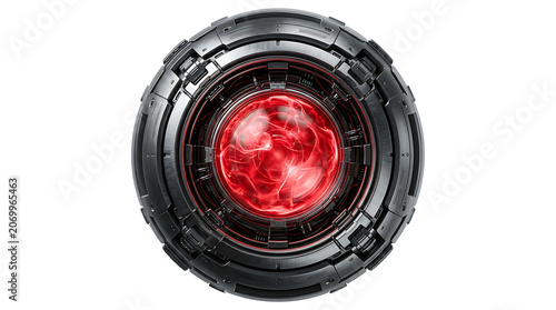 Futuristic Orb with Glowing Red Energy Core Isolated on White Background