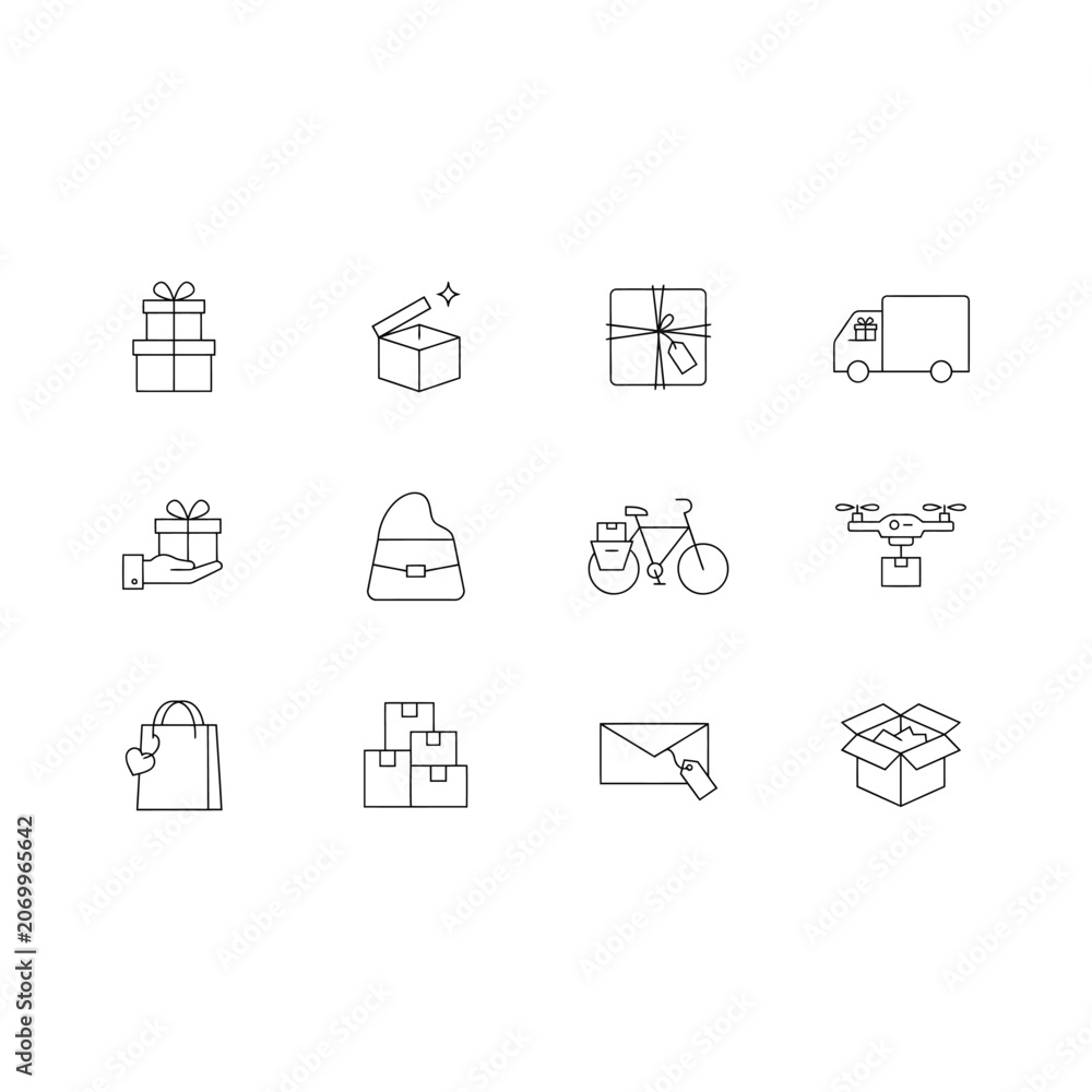 Fototapeta premium Delivery & Packaging Icons Set – Shipping & Retail Outline Vector Collection