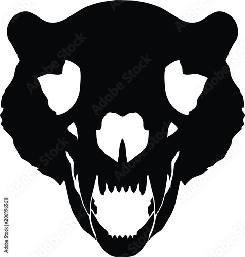 Black silhouette of a stylized bear skull with sharp teeth and ears.