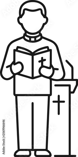 Schilderij op canvas Cleric Reading Bible at Pulpit with Cross Symbol