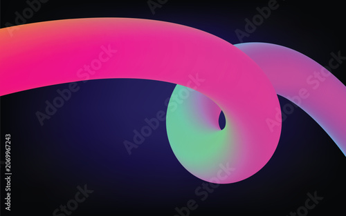 Abstract 3d fluid shape with vibrant neon gradient colors, flowing liquid curve design on a dark background