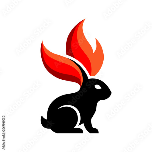 Black Rabbit with Red and Orange Flames Illustration