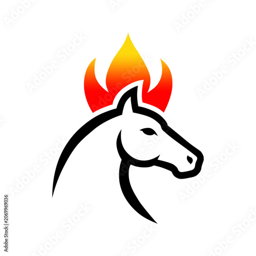 Horse Head with Fire Mane Logo
