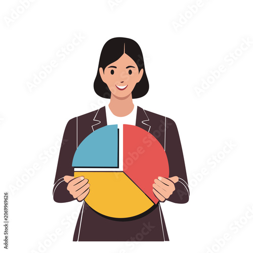 Woman holding colorful pie chart illustration