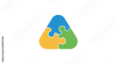 Abstract illustration of three connected puzzle pieces forming a triangle shape concept design