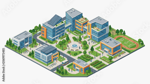 Modern Campus Complex with Buildings and Greenery.
