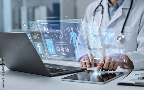 Professional Physician Utilizing Advanced Artificial Intelligence Digital Interface for Medical Diagnostic Analysis