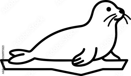 Photos Cute Seal Line Art Illustration on Ice Floe, Minimalist Marine Animal Icon