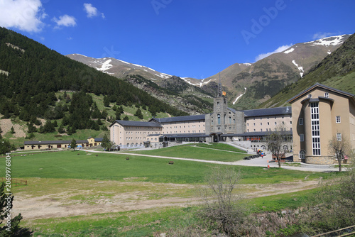 View of the Church of the Virgin of Nuria in the Nuria Valley, Spain