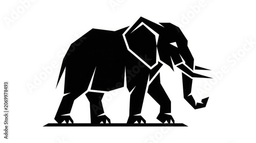 A large elephant walks alone in a plain area with geometric lines.