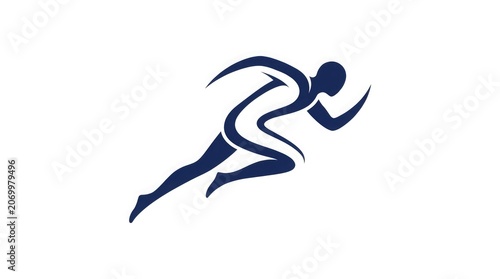 A minimalist logo depicts a running figure in motion with dynamic lines.