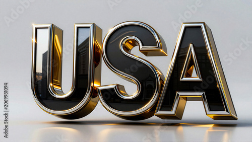 Luxury Three Dimensional USA Letters in Gold and Black Metallic Style