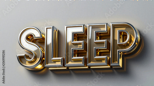 Bold 3D Metallic Gold and Silver Sleep Text Typographic Art
