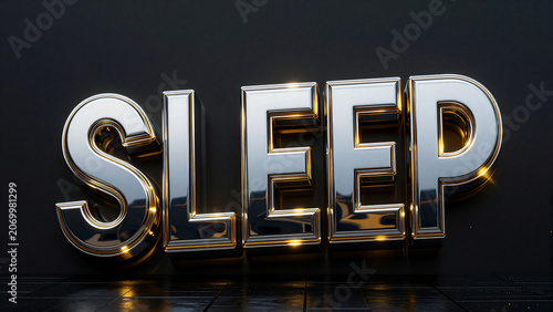 Bold 3D Metallic Silver Sleep Text for Modern Lifestyle Wellness and Bedroom Interior Design