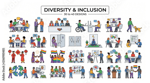 Canvas Print Diversity and inclusion in workplace community concept icons with diversity incl