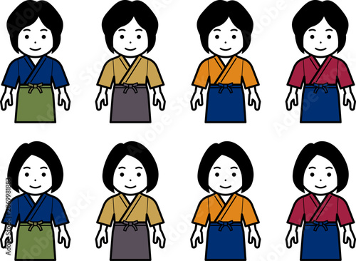 [髪型違い] 腕を下ろす作務衣に前掛けの女性のアイコン