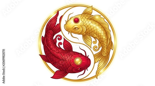 Yin Yang Koi fishes swim in circular motion harmony