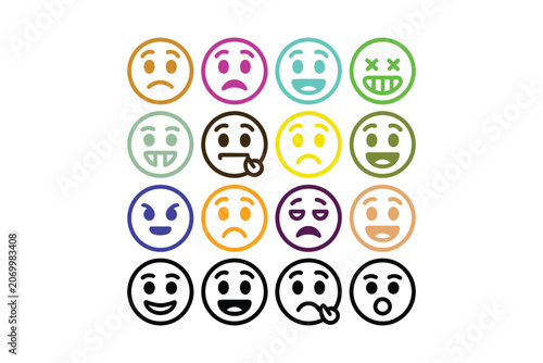 Colorful emoji set with various facial expressions and emotions
