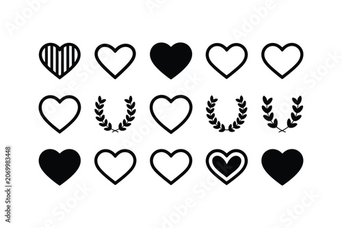 Heart shape icon set decorative symbols collection with valentines