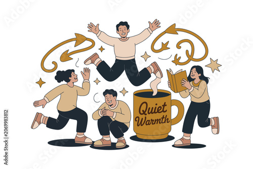People daily activities cozy warmth concept illustration with together