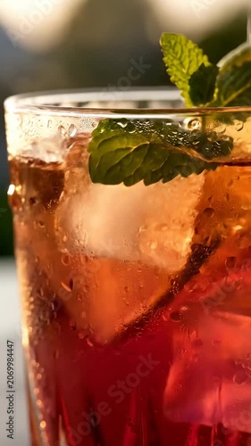 Refreshing Iced Tea with Lemon Mint and Ice Cubes