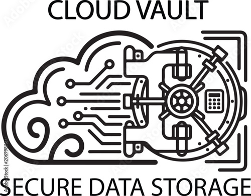 Cloud Vault Secure Data Storage Concept Line Icon