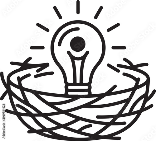 Creative Idea Generation and Business Incubator Startup Nest Line Icon