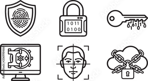Cyber Security and Data Privacy Protection Line Icon Set
