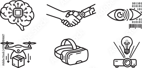 Artificial Intelligence and Future Technology Innovation Line Icon Set