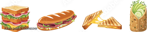 Fotografi Delicious sandwich set featuring double club sandwich sub baguette grilled chees
