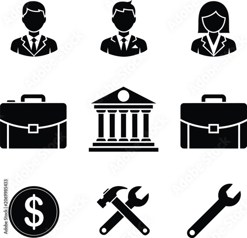 Set of black business and professional office icons Vector