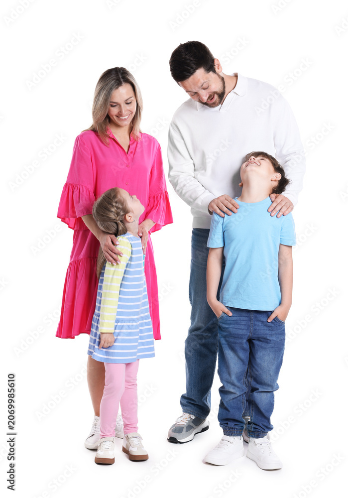 Fototapeta premium Portrait of happy family on white background