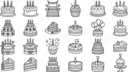 cake birthday outline coloring book page line art
