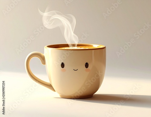3D rendered cartoon-style coffee cup with a wide handle