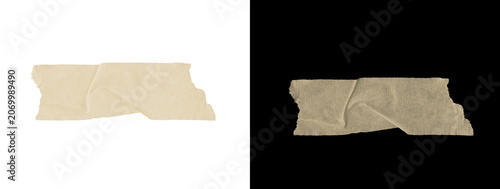 Piece of Beige Adhesive Tape with Wrinkled Texture on White and Black