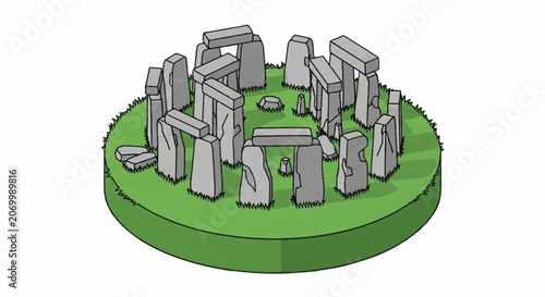 Tableau sur toile Illustrated Stonehenge Monument on Green Circular Base.