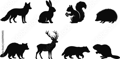 Photography Forest Wildlife Animal Silhouette Set with Fox Rabbit Squirrel Deer Bear