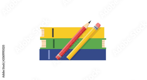 Illustration of stacked books with pencils, conceptual depiction of education and learning