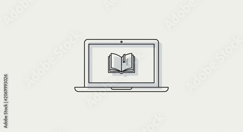 Minimalist Illustration of a Laptop Displaying an Open Book Symbolizing Digital Learning